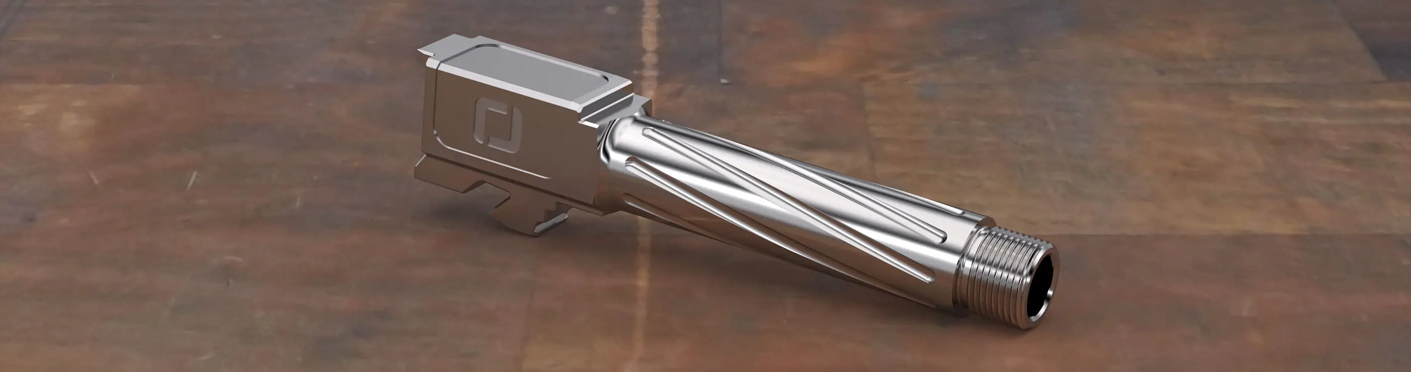 pistol barrel rendering on work bench