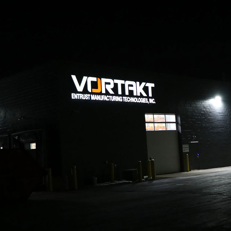 Vortakt Barrel Works headquarters at night time
